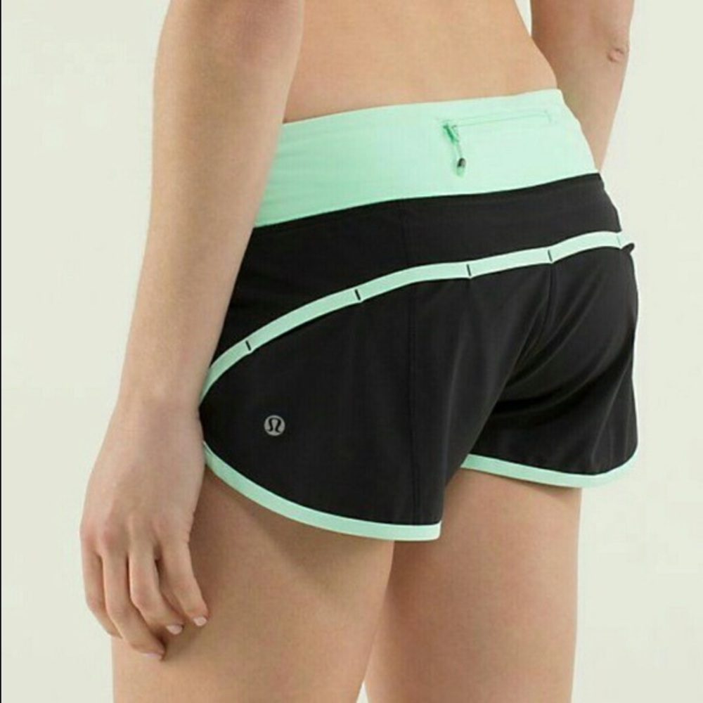 Black and Mint Green Lululemon Run Speed Shorts